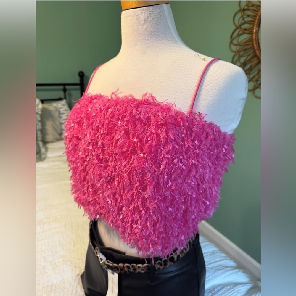 Anthropologie Pink and white Textured Crop Top